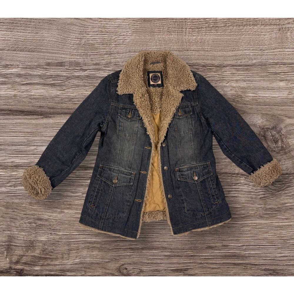 Vintage Denim Jacket Shearling Lined Boho Biker Chic M Giacca Penny Lane - Picture 2 of 7